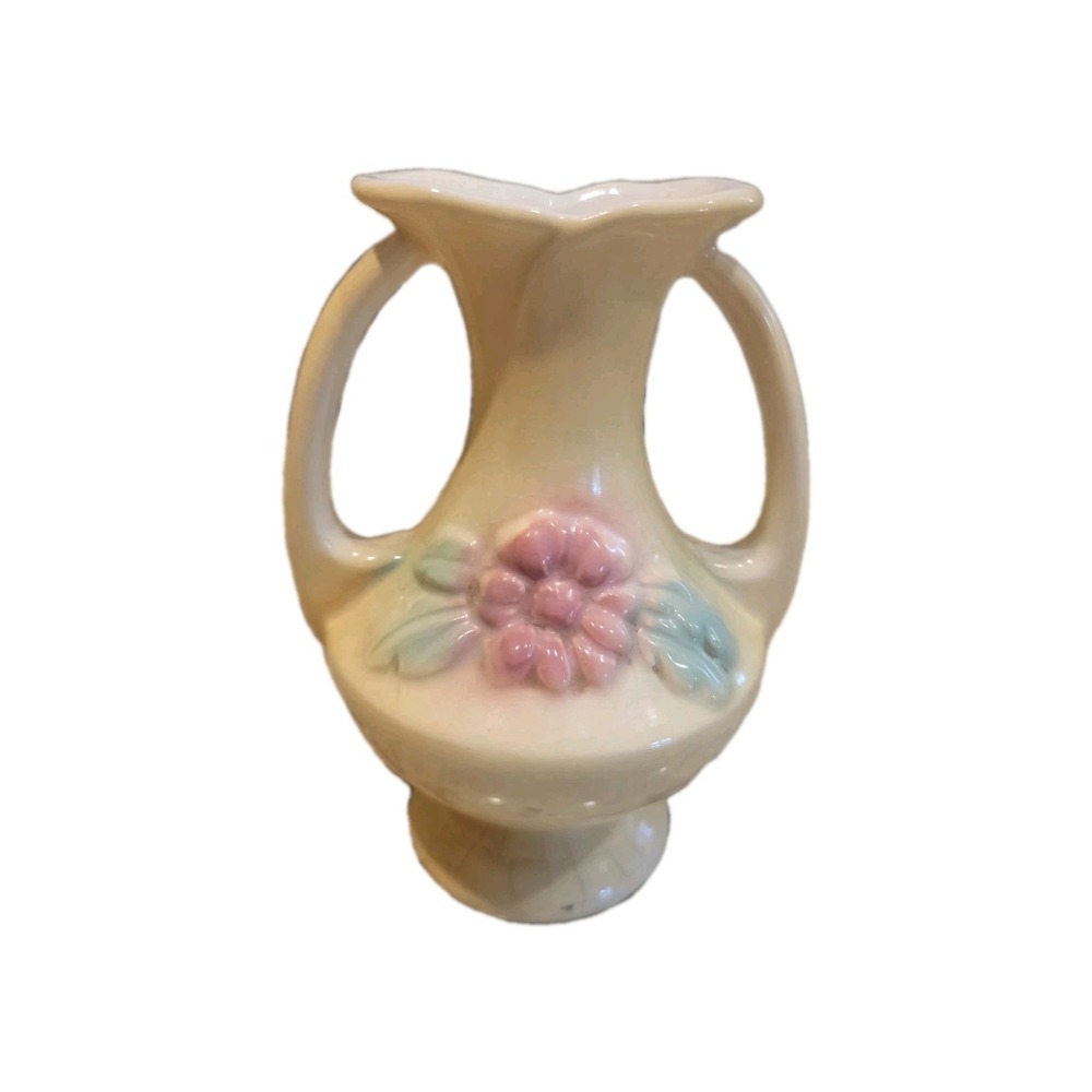 Vintage Hull Pottery 5 1/2 Inch Double Handle Floral Pattern Ceramic Vase USA